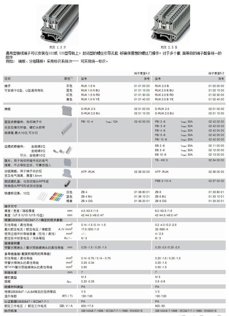 RUK系列通用螺釘接線端子RUK1.5N-RUN2.5B